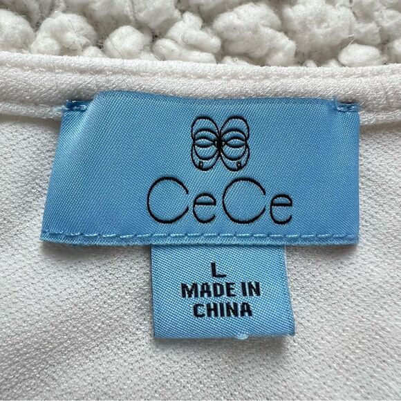 CeCe Dove White Tiered Ruffle Floral Appliqué Bell Sleeve Blouse Cream Size L - Picture 6 of 9